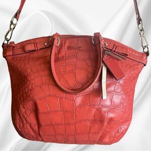 Coach Burnt Red Croc-Embossed Crossbody Satchel